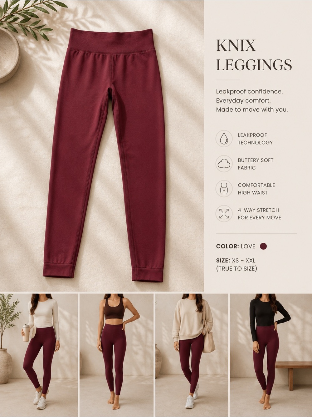 knix Leggings in Love (Deep Wine)